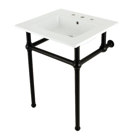 Kingston Brass 25 Console Sink with Brass Legs 8Inch, 3 Hole, WhiteMatte Black KVBH25227W8B0